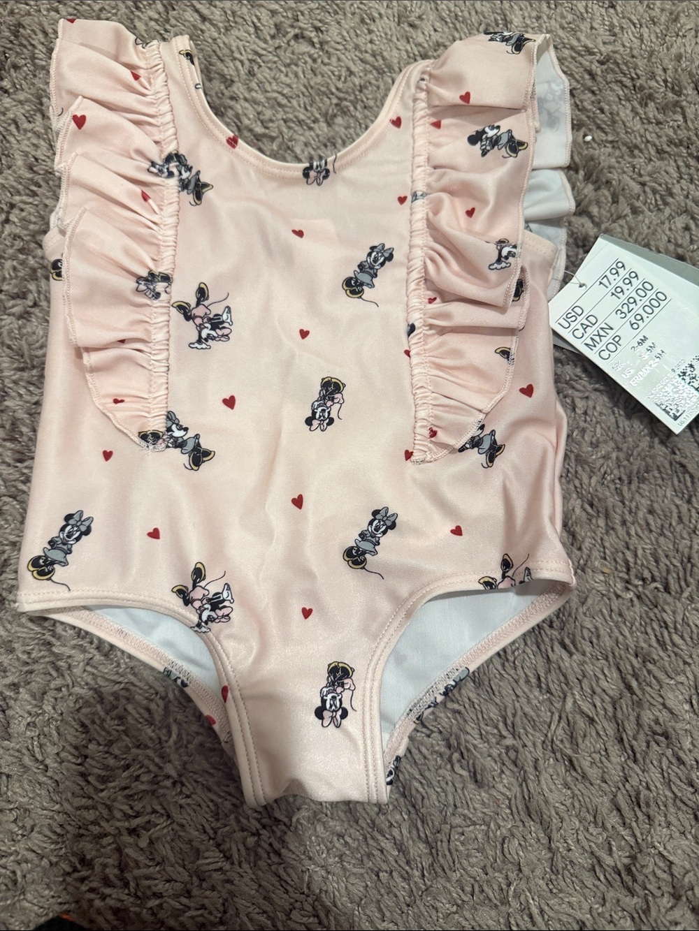 H&M Pink Minnie Mouse Ruffle One-Piece Swimsuit